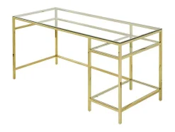 Bureau Met 2 Rekken - Gehard Glas En Staal - Goudkleurig - Tizio - Van Pascal Morabito
