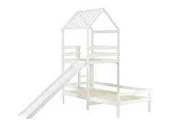 Cabine Stapelbed Met Glijbaan - 90X200Cm + 90X100Cm - Massief Grenen - Wit