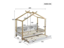 Cabinebed 90X200Cm Met Uitschuifbaar Onderschuifbed 90X190Cm - 4 Planken Op Bed - Structuur Massief Grenen - Wit