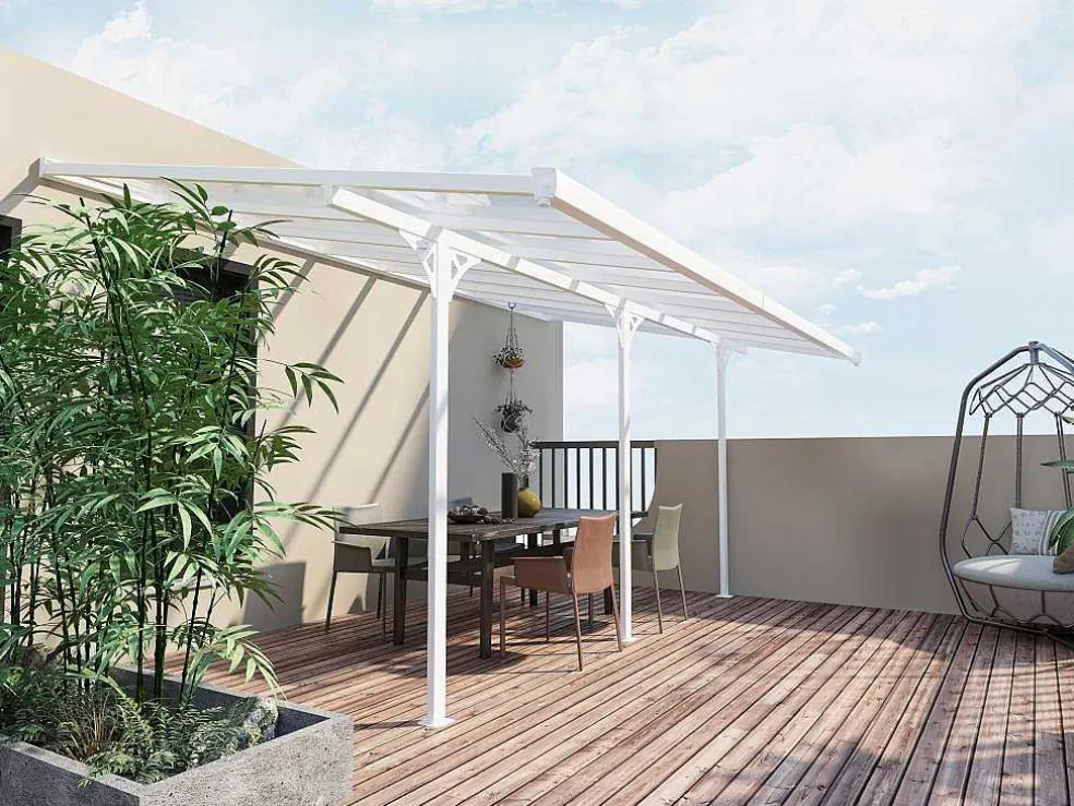 Carport Pergola Voor Tegen De Muur Van Aluminium 15,1 M Wit Alvaro