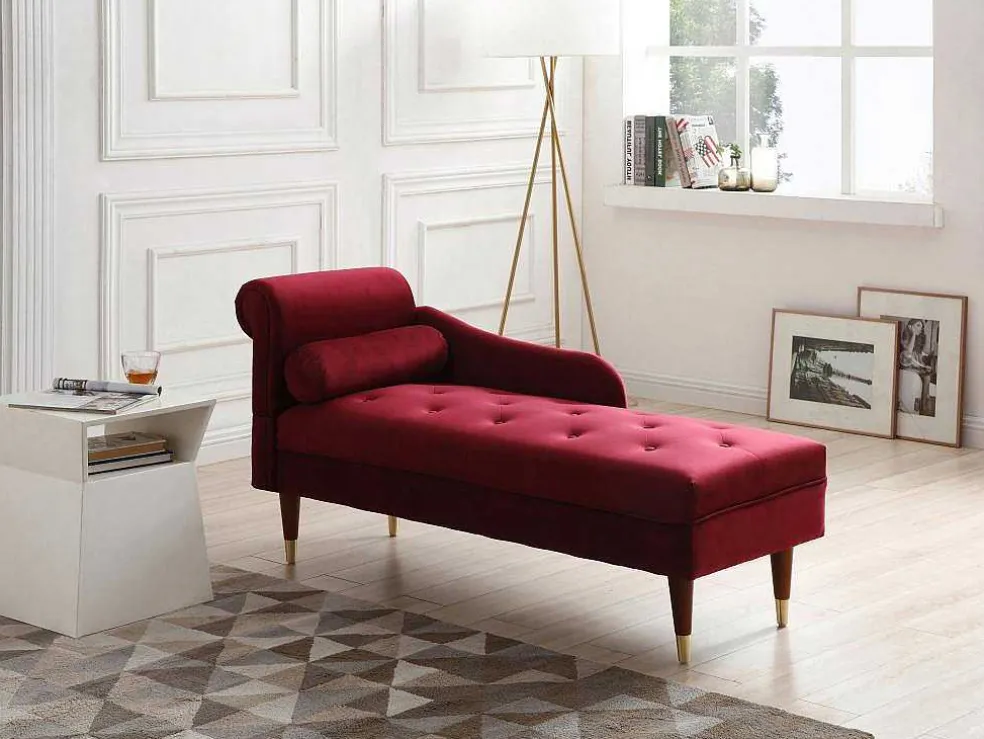 Chaise Longue Rechts Van Bordeaux-Rood Velours Umari