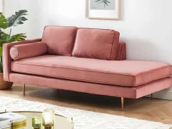 Chaise Longue Van Stof Kahel- Hoek Rechts - Oud Roze