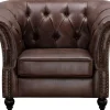 Chesterfield Fauteuil Aquitaine Van Microvezel Effect Lived-In Leer - Bruin