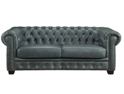 Chesterfield Zitbank 3 + 2 Plaatsen Brenton 100% Buffelleer - Spaans Groen