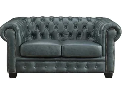 Chesterfield Zitbank 3 + 2 Plaatsen Brenton 100% Buffelleer - Spaans Groen