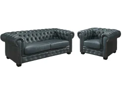 Chesterfield Zitbank 3 + 1 Plaatsen Brenton 100% Buffelleer - Spaans Groen
