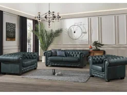 Chesterfield 2-Zitsbank Brenton 100% Buffelleer - Spaans Groen