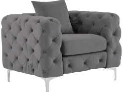 Chesterfield-Fauteuil Van Antracietgrijs Velours Edwina