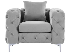 Chesterfield-Fauteuil Van Lichtgrijs Velours Edwina