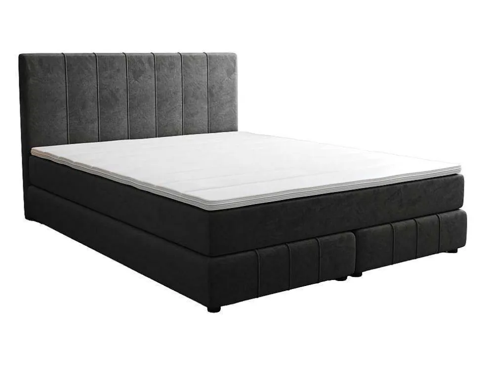 Complete Set Met Boxspring En Hoofdbord + Bedbodem + Matras + Topmatras - 160 X 200 Cm - Fluweel - Donkergrijs - Hida Van Ysmee