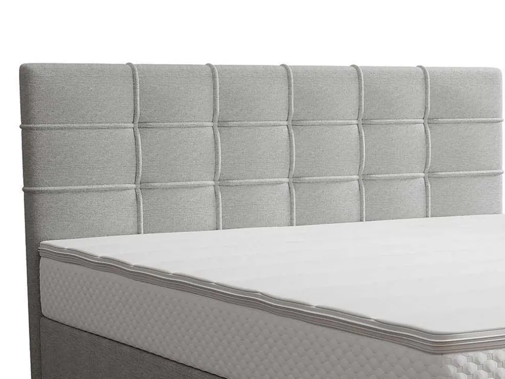 Complete Set Met Boxspring En Gecapitonneerd Hoofdbord + Bedbodem + Matras + Topmatras - 180 X 200 Cm - Stof - Lichtgrijs - Inao Van Ysmee
