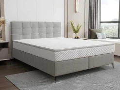 Complete Set Met Boxspring En Gecapitonneerd Hoofdbord + Bedbodem + Matras + Topmatras - 180 X 200 Cm - Stof - Lichtgrijs - Inao Van Ysmee