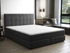 Complete Set Met Boxspring En Hoofdbord + Bedbodem + Matras + Topmatras - 180 X 200 Cm - Fluweel - Donkergrijs - Hida Van Ysmee