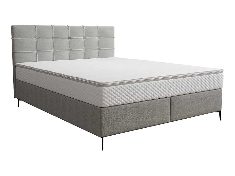 Complete Set Met Boxspring En Gecapitonneerd Hoofdbord + Bedbodem + Matras + Topmatras - 160 X 200 Cm - Stof - Lichtgrijs - Inao Van Ysmee