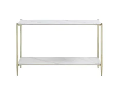 Consoletafel Met 1 Plank Van Keramiek En Metaal - Wit Marmereffect En Goud - Madola