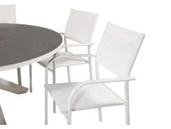 Copacabana Tuinmeubelset Tafel O140Cm En 6 Stoel Santorini Wit, Grijs, Cremekleur.