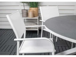 Copacabana Tuinmeubelset Tafel O140Cm En 6 Stoel Santorini Wit, Grijs, Cremekleur.