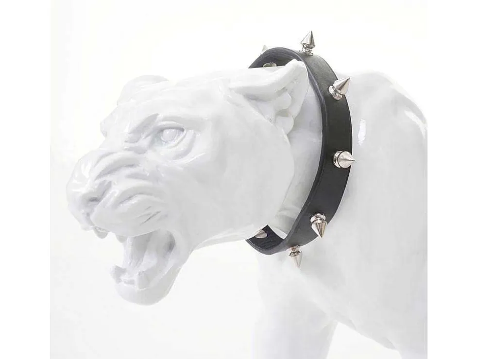 Decoratief Beeldje Panter Met Halsband, Wit Hoogglans Met Kraag