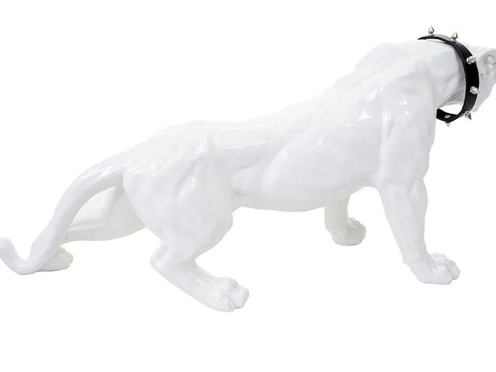 Decoratief Beeldje Panter Met Halsband, Wit Hoogglans Met Kraag