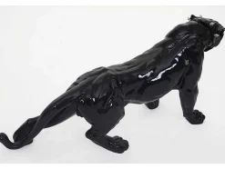 Decoratief Beeldje Panter Met Halsband, Zwart Hoogglans Met Kraag
