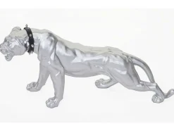 Decoratief Beeldje Panter Met Halsband, Zilver Mat Met Kraag