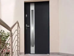Deur Van Geglazuurd Staal En Inox H.207 X B.100 Cm Antraciet - Links Duwen - Braga