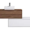 Donker Naturel En Wit Hangend Badkamermeubel Met Enkele Wastafel En Twee Lades - 94 Cm - Teana Ii