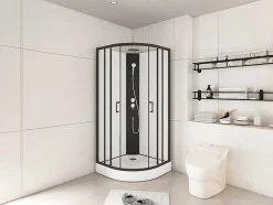 Douchecabine Kwart Cirkel - Aanpasbare Hoogte - L80 X B80 X H213/232 Cm - Zwart En Wit - Rovata