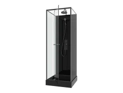 Douchecabine Met Omkeerbare Plaatsingsrichting En Aanpasbare Hoogte - Zwart - L90 X B90 X H213/232 Cm - Damilu