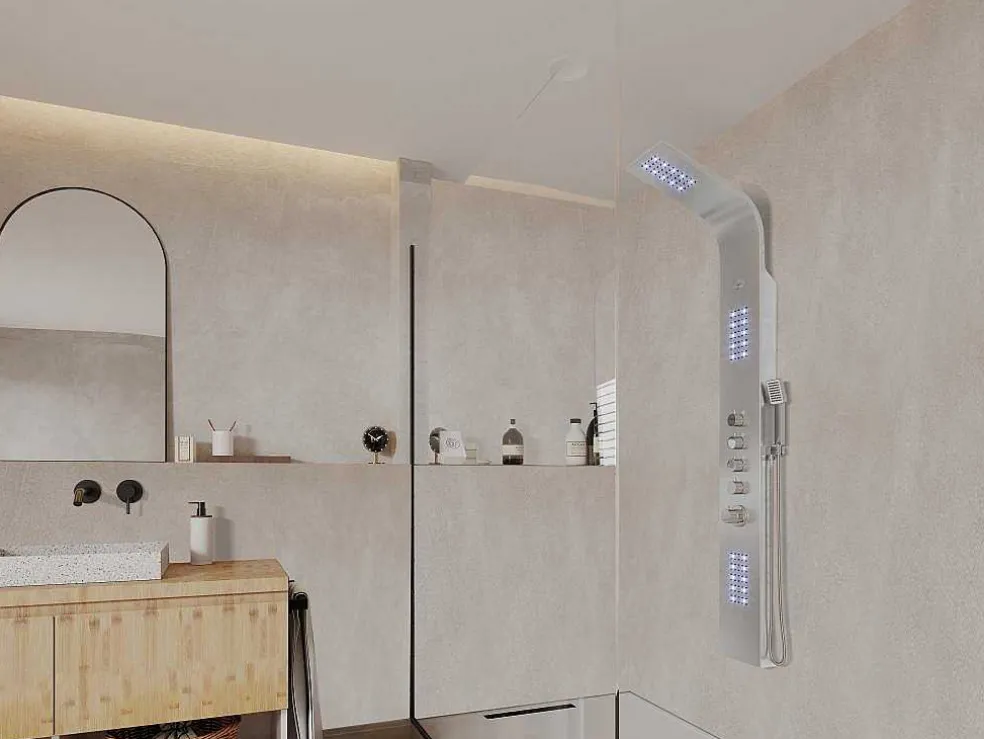 Douchekolom Felicita Met Thermostaatkraan, Balneotherapie En Led-Verlichting - 20*165 Cm