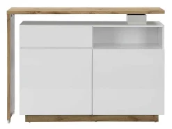 Draaibaar Barmeubel Eldir- 2 Deuren, 1 Lade En 1 Nis - Mdf - Witgelakt & Eiken