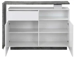 Draaibaar Barmeubel Eldir - 2 Deuren, 1 Lade En 1 Nis - Mdf - Witgelakt & Betonkleur