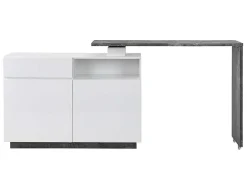 Draaibaar Barmeubel Eldir - 2 Deuren, 1 Lade En 1 Nis - Mdf - Witgelakt & Betonkleur