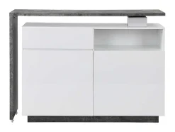 Draaibaar Barmeubel Eldir - 2 Deuren, 1 Lade En 1 Nis - Mdf - Witgelakt & Betonkleur