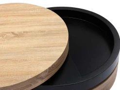 Draaibare Ronde Salontafel Met 1 Nis Van Mdf - Zwart En Licht Naturel - Janita