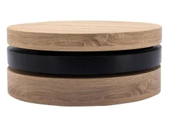 Draaibare Ronde Salontafel Met 1 Nis Van Mdf - Zwart En Licht Naturel - Janita