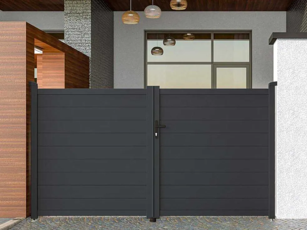 Draaipoort Van Aluminium Antraciet - L305 X 166 Cm - Nazario
