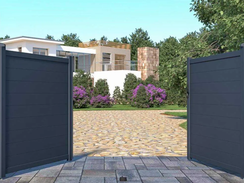 Draaipoort Van Aluminium Antraciet - L305 X 166 Cm - Nazario
