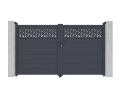 Draaipoort Van Aluminium Met Motieven - Halfopengewerkt - L. 305 X H. 182 Cm - Antraciet - Bazio