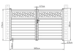 Draaipoort Van Aluminium Met Motieven - Halfopengewerkt - L. 305 X H. 182 Cm - Antraciet - Bazio