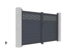 Draaipoort Van Aluminium Met Motieven - Halfopengewerkt - L. 305 X H. 182 Cm - Antraciet - Bazio