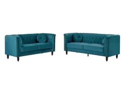 Drie- En Tweezitsbank Van Blauwgroen Velours Turner
