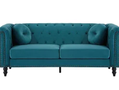 Drie- En Tweezitsbank Van Blauwgroen Velours Turner
