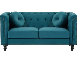 Drie- En Tweezitsbank Van Blauwgroen Velours Turner