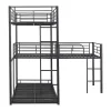 Driedubbele Stapelbedden 90 X 200 Cm - Hoge Reling En Ladder - Metaal - Zwart