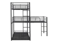 Driedubbele Stapelbedden 90 X 200 Cm - Hoge Reling En Ladder - Metaal - Zwart