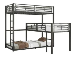 Driedubbele Stapelbedden 90 X 200 Cm - Hoge Reling En Ladder - Metaal - Zwart