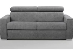 Driezits Express Slaapbank Van Stof Vizir - Grijs - Slaapafmeting Met Brede Latten 140 Cm - Matras 18 Cm