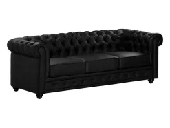 Driezitsbank Chesterfield Van Kunstleer - Zwart