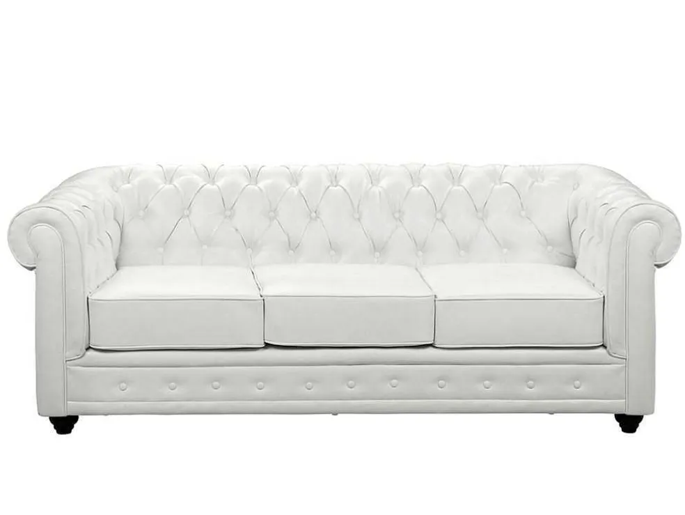 Driezitsbank Chesterfield Van Kunstleer - Wit